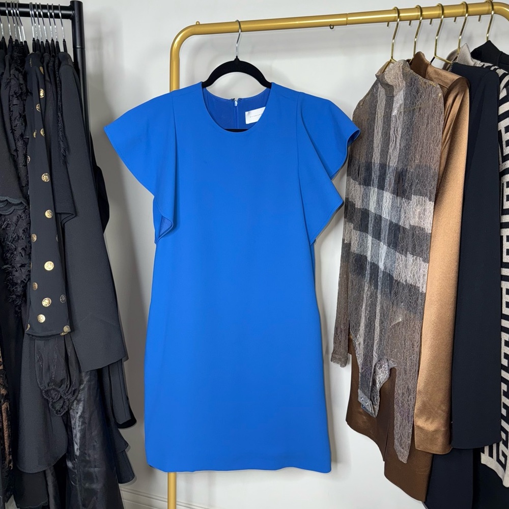 Victoria Victoria Beckham Blue Flounce Sleeve Shift Dress